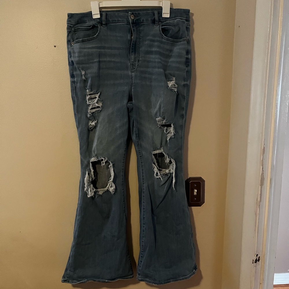 American Eagle Outfitters Ripped Flare Jeans in Blue